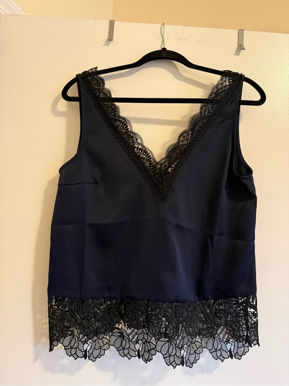 Lace Trim V-Neck Satiny Cami Tank Top